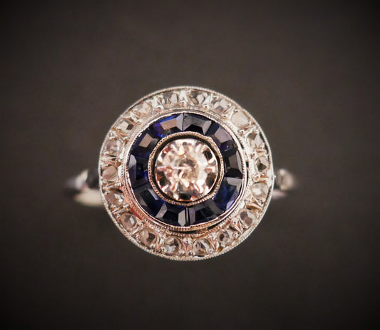 Bague Art Déco Diamants Et Saphirs Calibrés, Or Et Platine