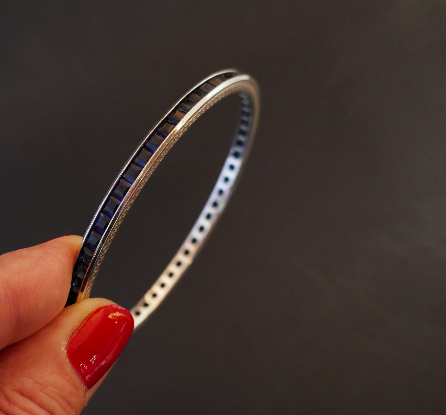 Bracelet Jonc En Argent Pierres Calibrées Bleues