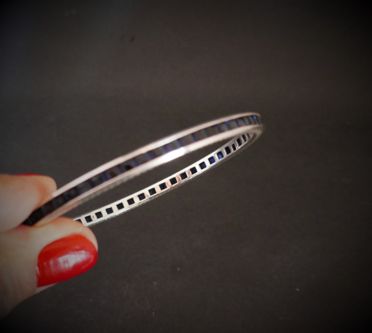 Bracelet Jonc En Argent Pierres Calibrées Bleues