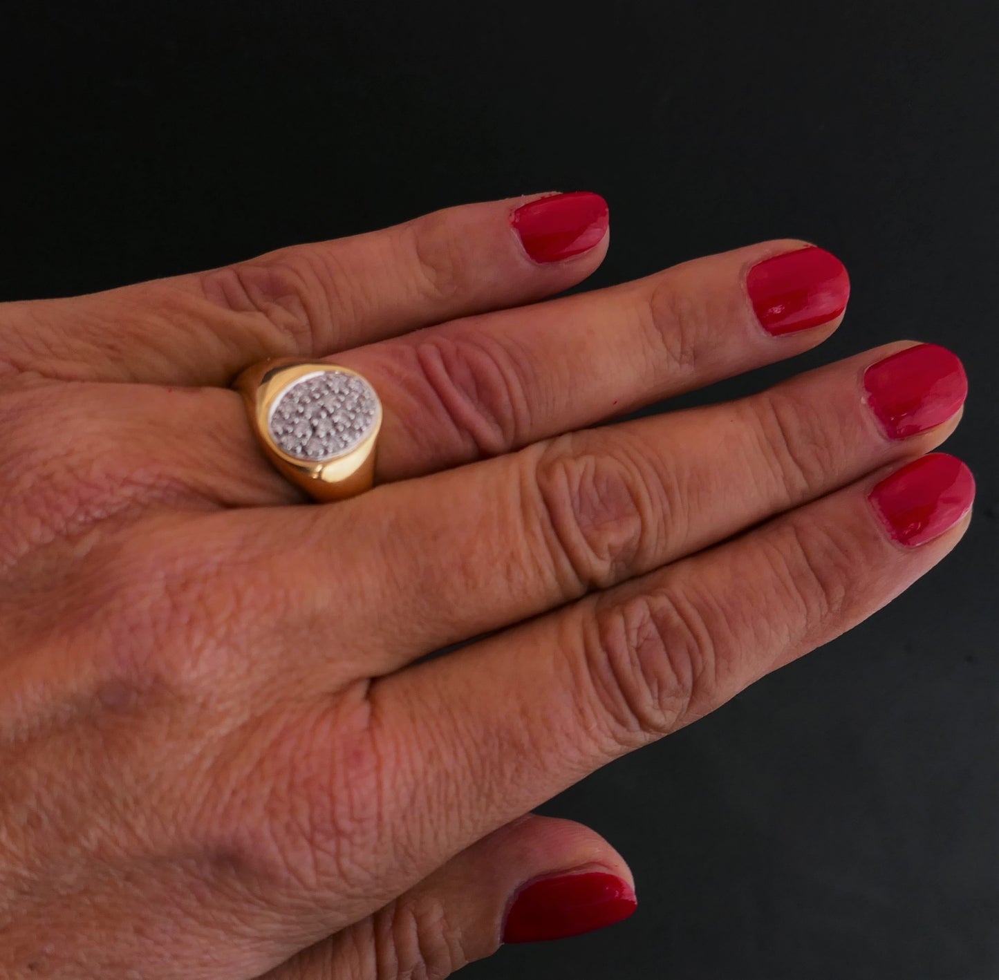 Bague Chevalière Diamants, Or Jaune 18 Carats