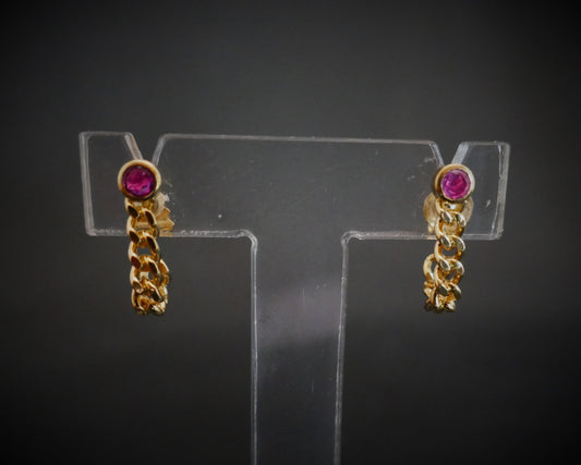 Boucles d'Oreilles Rubis, Or Jaune 18 Carats