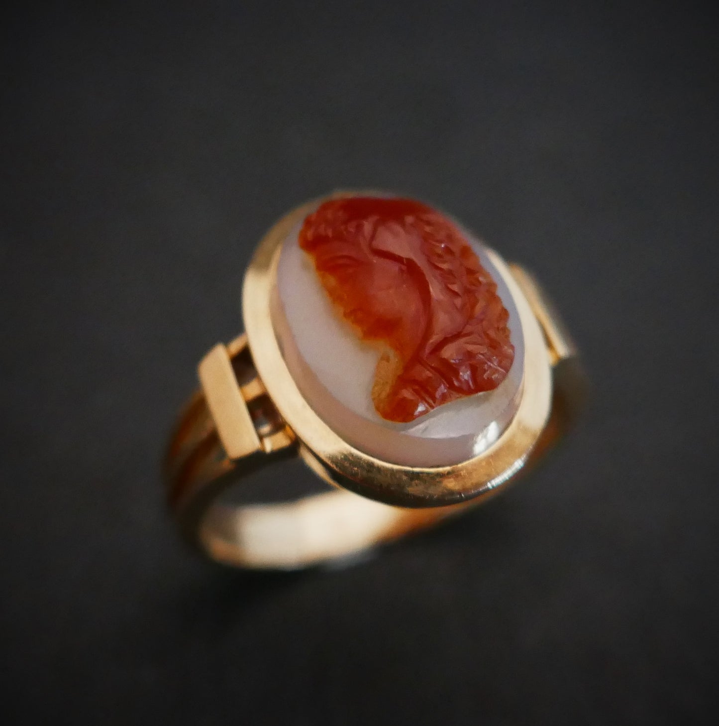 Bague Chevalière Camée, Or Rose 18 Carats