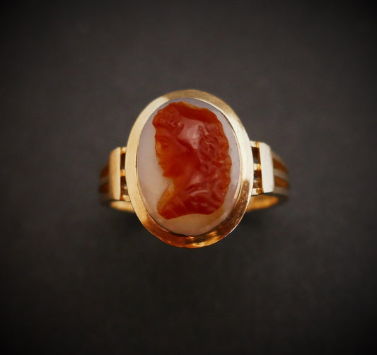 Bague Chevalière Camée, Or Rose 18 Carats