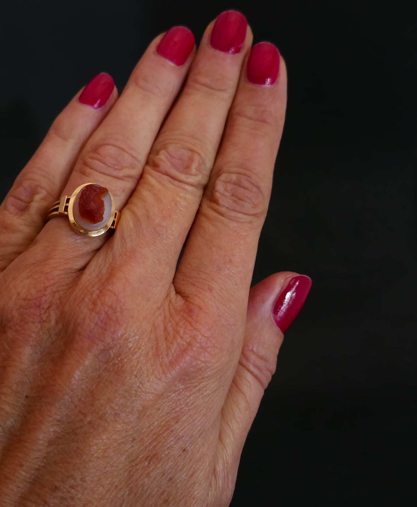 Bague Chevalière Camée, Or Rose 18 Carats