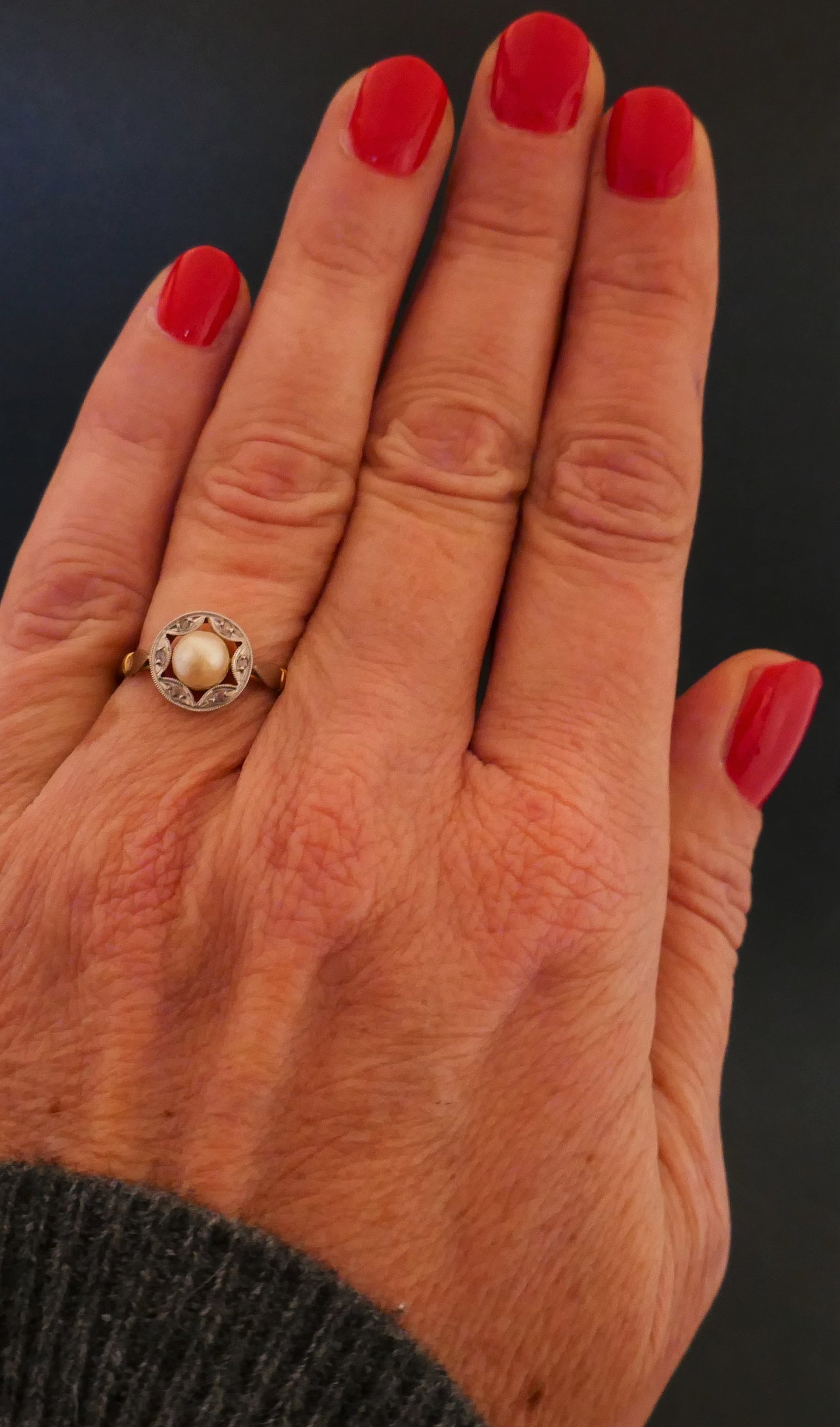 Bague Perle Et Diamants Taille Rose, Or 18k