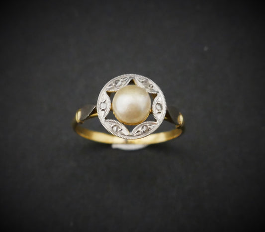 Bague Perle Et Diamants Taille Rose, Or 18k