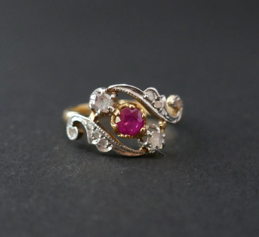 Bague Ancienne Rubis Et Diamants