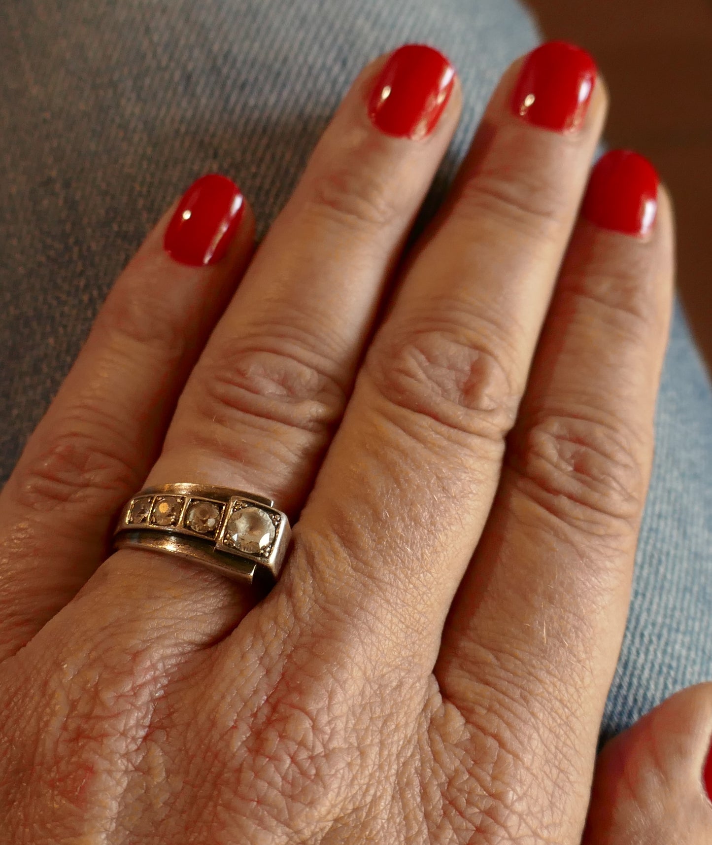 Bague Art Déco En Argent Et Pierres Blanches