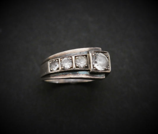 Bague Art Déco En Argent Et Pierres Blanches