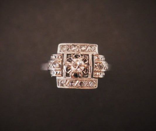 Bague Art Déco Diamants, Or Et Platine