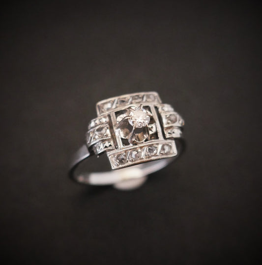 Bague Art Déco Diamants, Or Et Platine