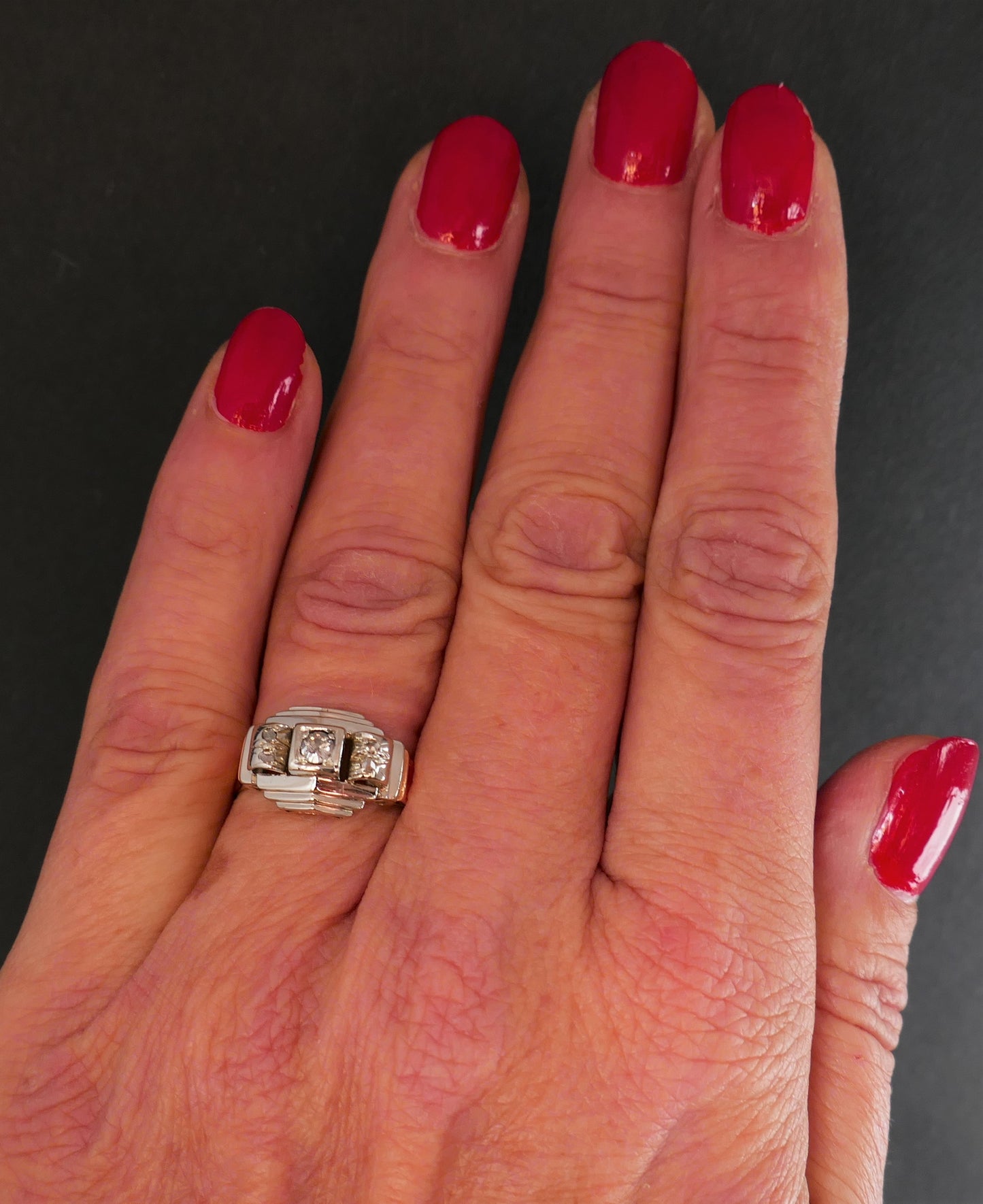 Bague Art Déco Diamants, Or Rose Et Or Blanc