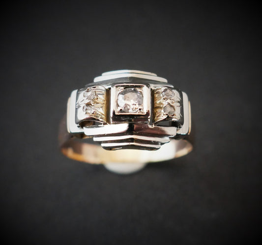 Bague Art Déco Diamants, Or Rose Et Or Blanc