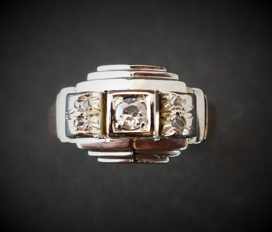 Bague Art Déco Diamants, Or Rose Et Or Blanc