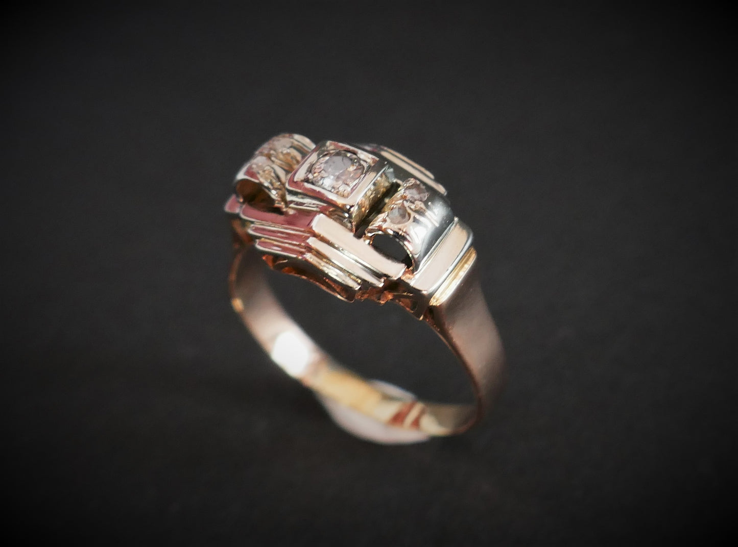 Bague Art Déco Diamants, Or Rose Et Or Blanc