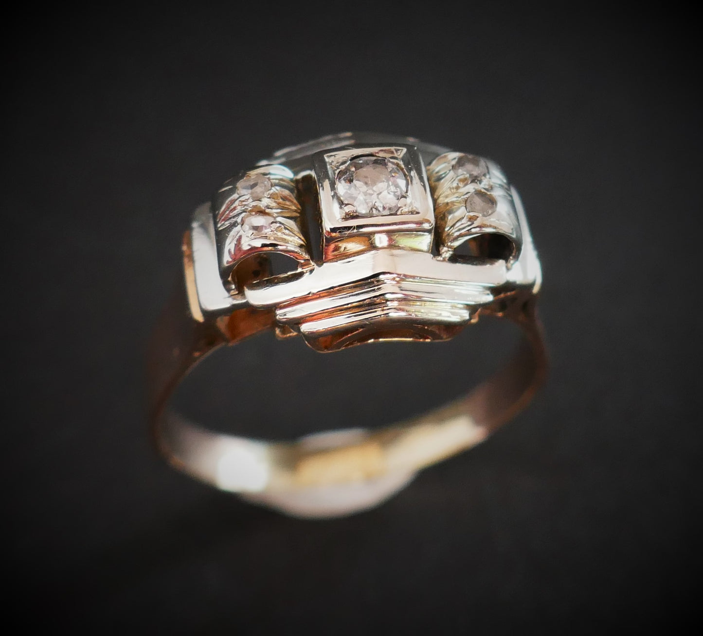 Bague Art Déco Diamants, Or Rose Et Or Blanc