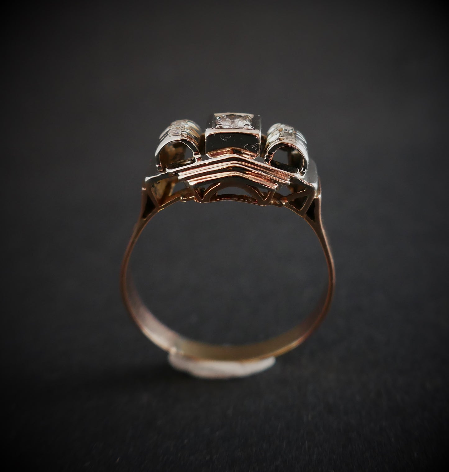 Bague Art Déco Diamants, Or Rose Et Or Blanc