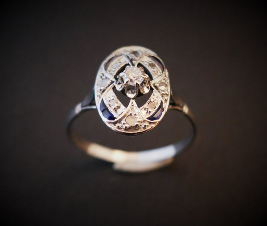Bague Art Déco Diamants Et Saphirs, Or Et Platine