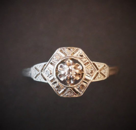 Bague Art Déco Diamants Platine Et Or Blanc 18 Carats