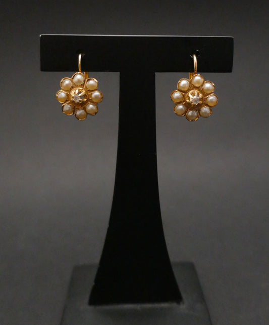 Dormeuses Anciennes Diamant Et Perles Fines