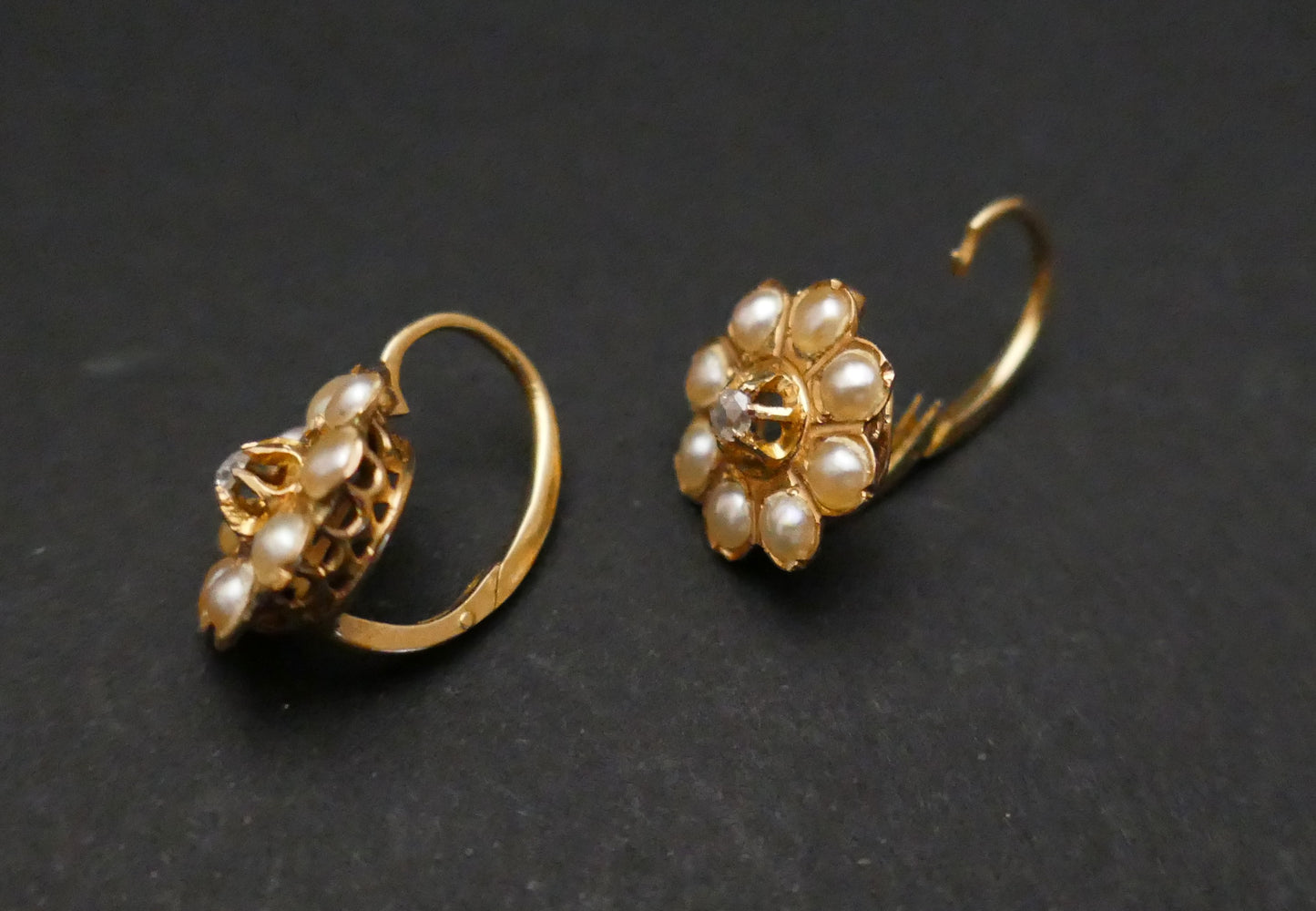 Dormeuses Anciennes Diamant Et Perles Fines