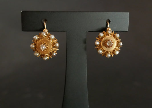 Dormeuses Anciennes Diamant Et Perles Fines