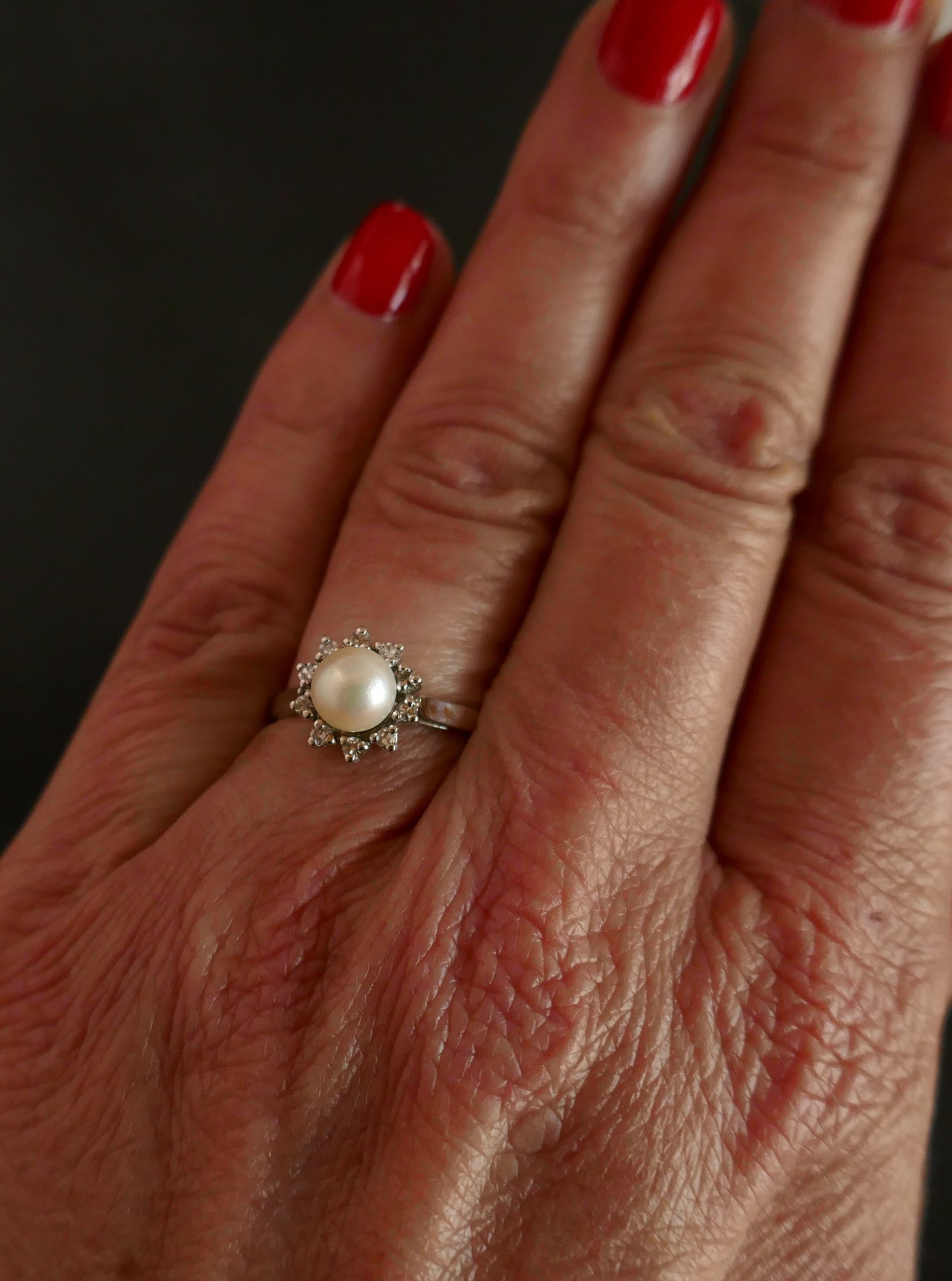 Bague Perle Et Diamants, Or Blanc 18 Carats
