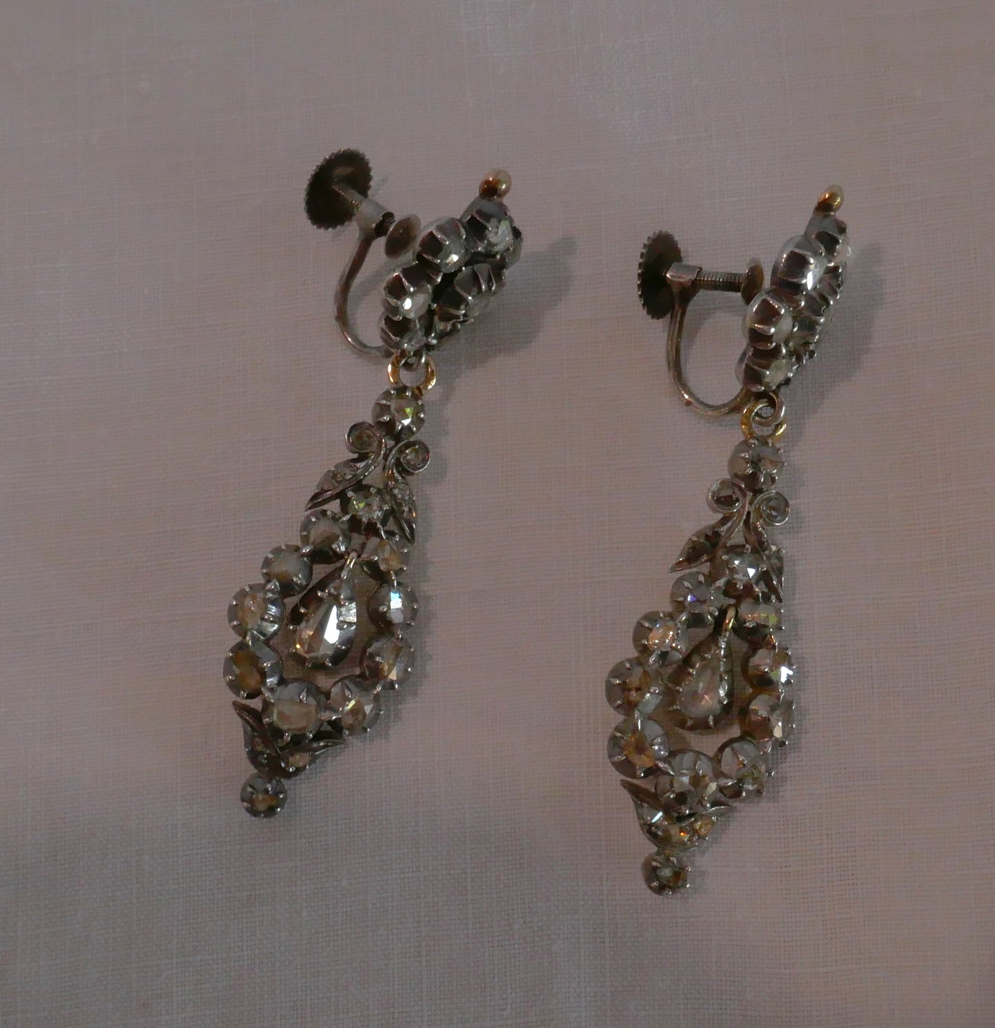 Boucles d'Oreilles XIXe Diamants, Or Et Argent