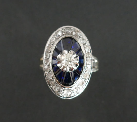 Bague Art Déco Diamants Et Saphirs Calibrés