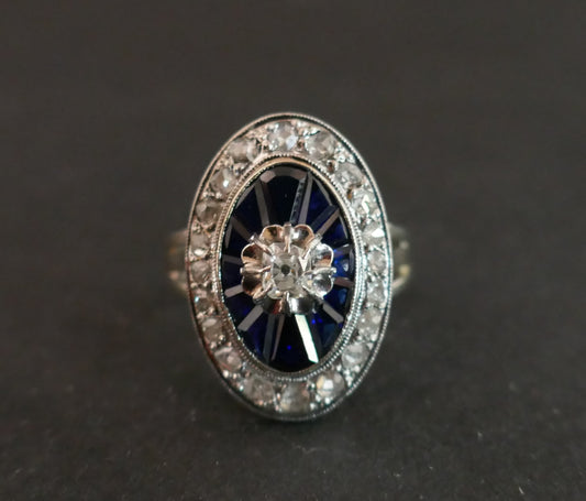 Bague Art Déco Diamants Et Saphirs Calibrés