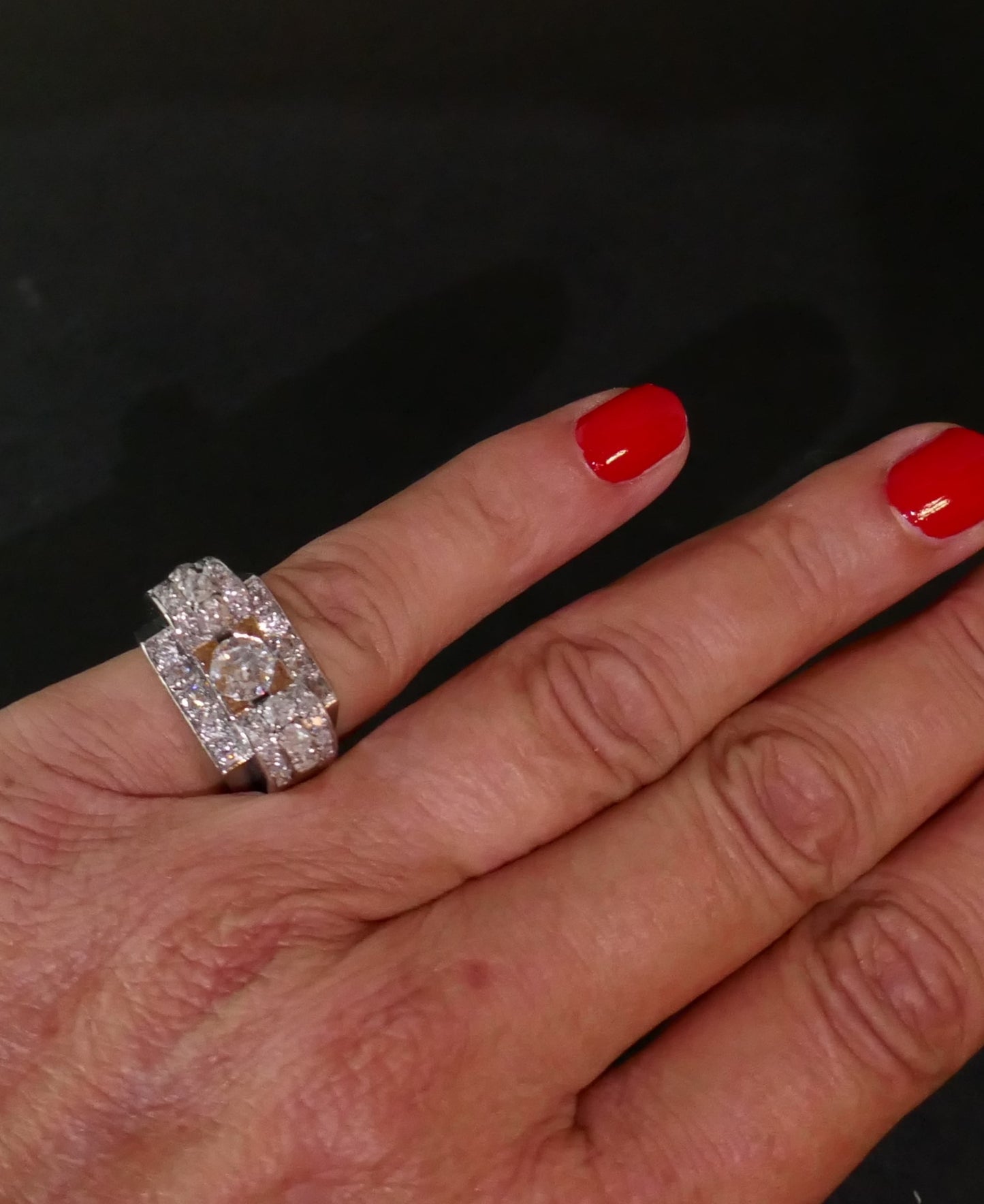 Bague Tank En Platine Et Diamants 1,50 carats, Art Déco