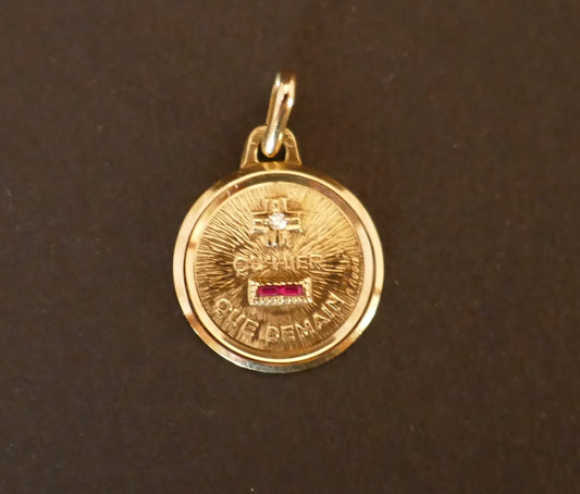Médaille Augis, Diamant, Rubis Calibrés, Or 18 Carats