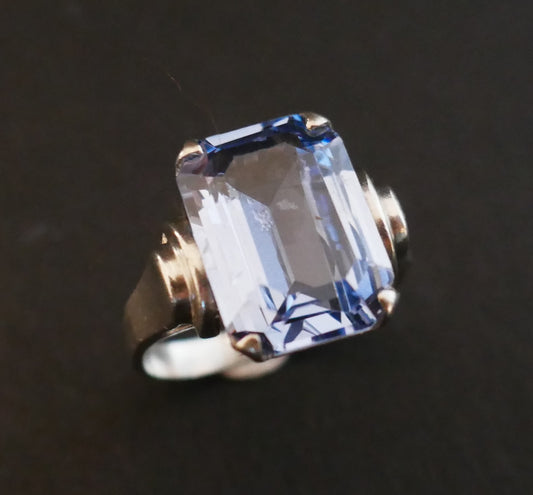 Bague art Déco En Argent Sertie d'Un Spinelle Bleu de synthèse