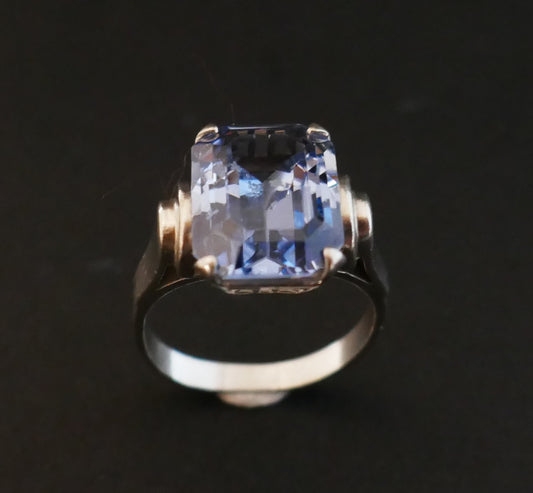 Bague art Déco En Argent Sertie d'Un Spinelle Bleu de synthèse