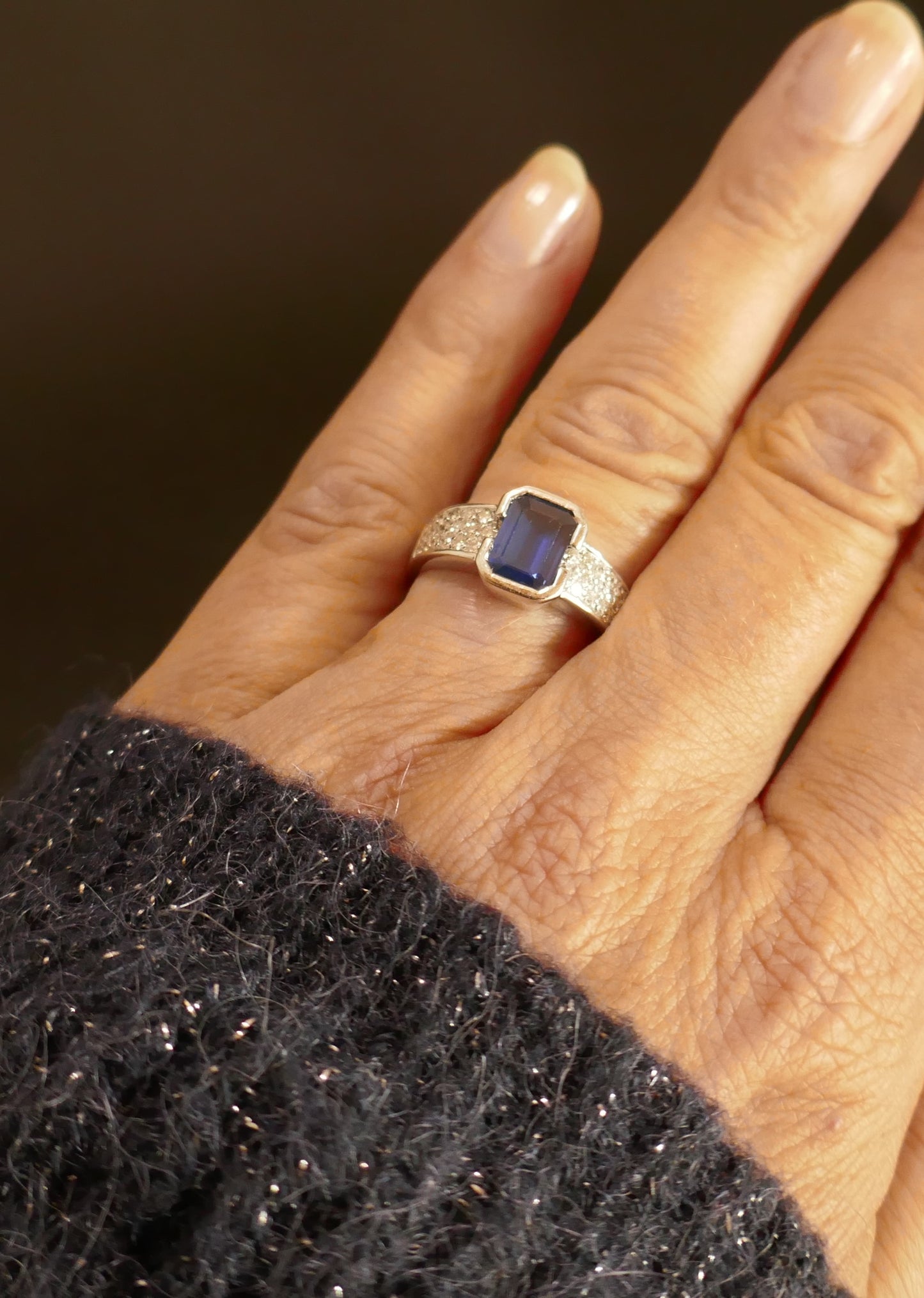 Bague Saphir Et Diamants, Or Blanc 18 Carats