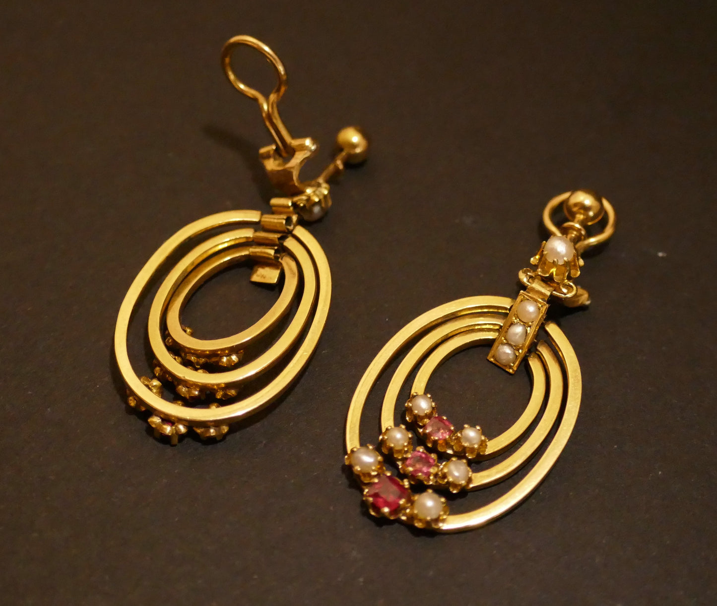 Pendants d'Oreilles Rubis Et Perles Fines, Or 18 Carats