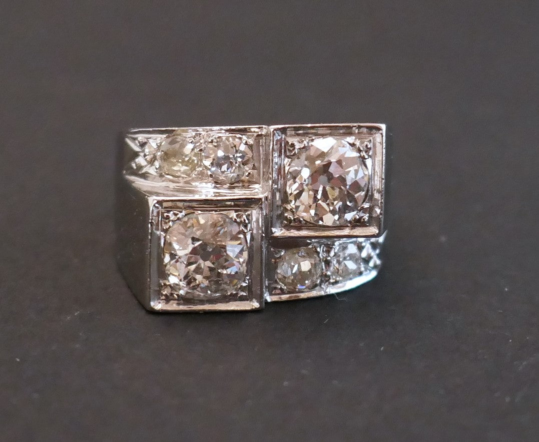 Bague Art Déco Diamants à Gradins, Or Et Platine