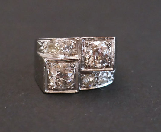 Bague Art Déco Diamants à Gradins, Or Et Platine