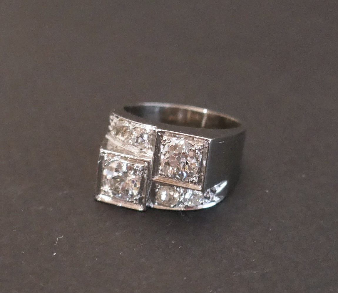 Bague Art Déco Diamants à Gradins, Or Et Platine