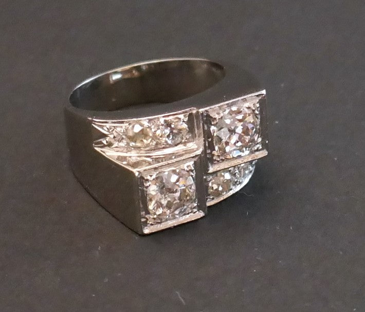 Bague Art Déco Diamants à Gradins, Or Et Platine