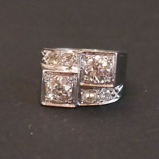 Bague Art Déco Diamants à Gradins, Or Et Platine