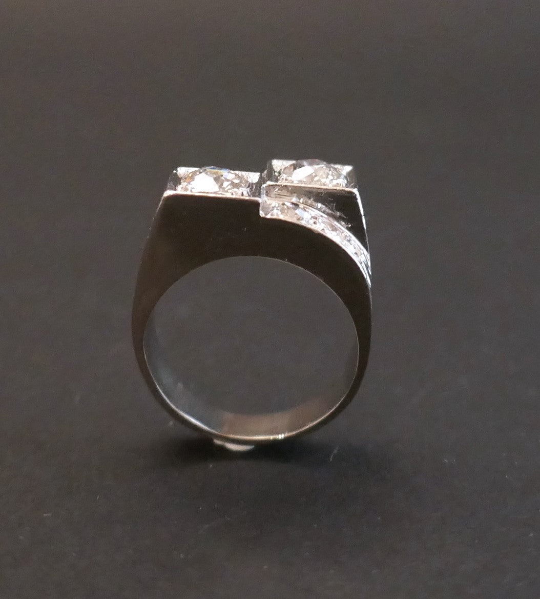 Bague Art Déco Diamants à Gradins, Or Et Platine