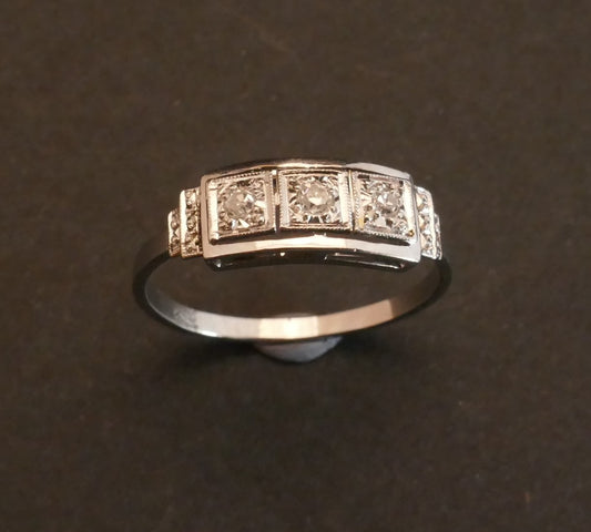 Bague Art Déco Diamants, Or Blanc Et Platine