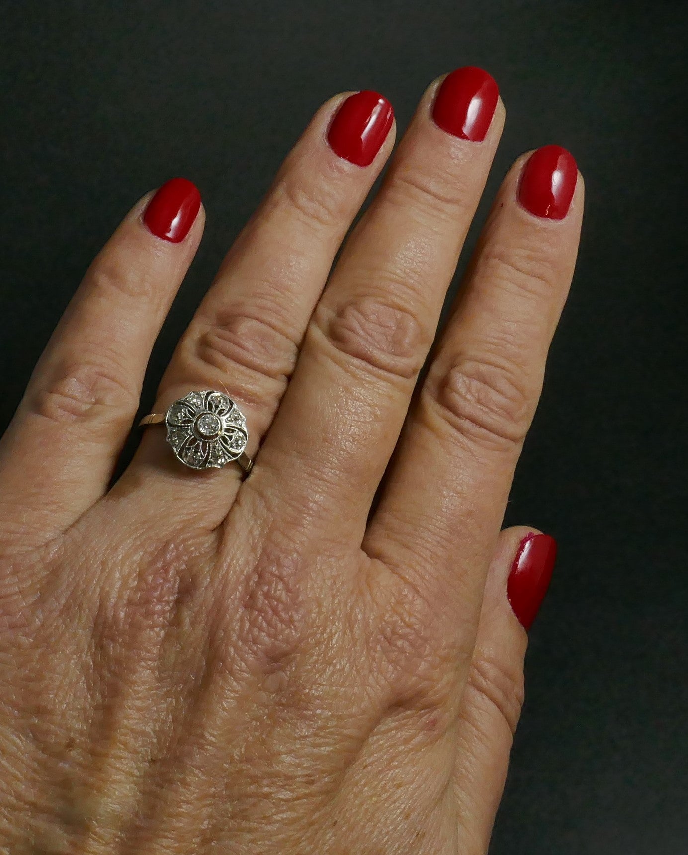 Bague Fleur Diamants, Or Et Platine