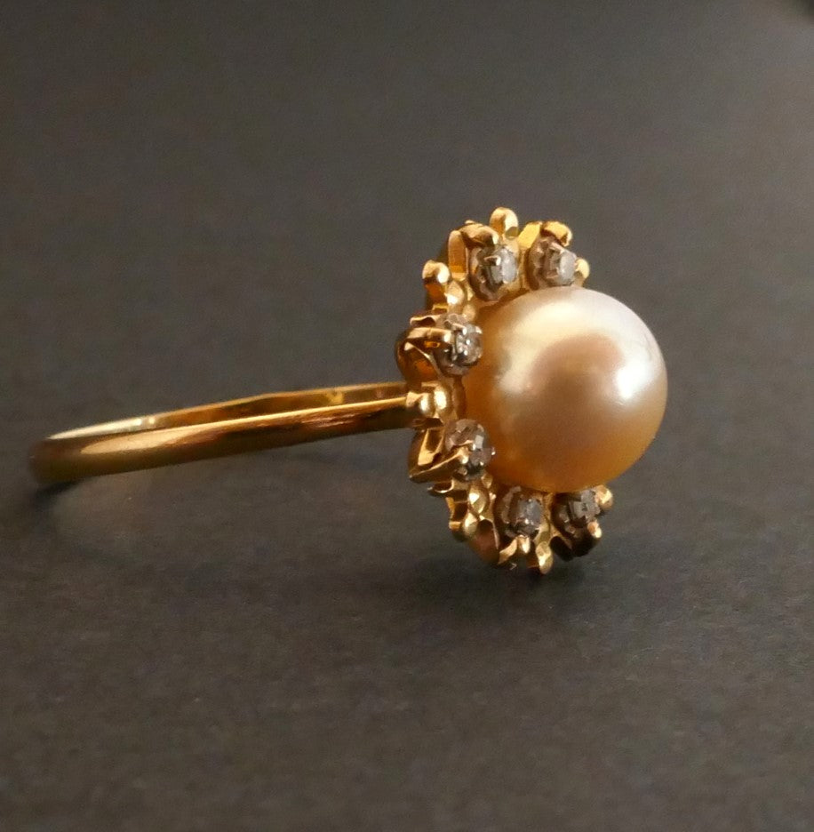 Bague Perle Et Diamants, Or 18 Carats