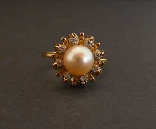 Bague Perle Et Diamants, Or 18 Carats