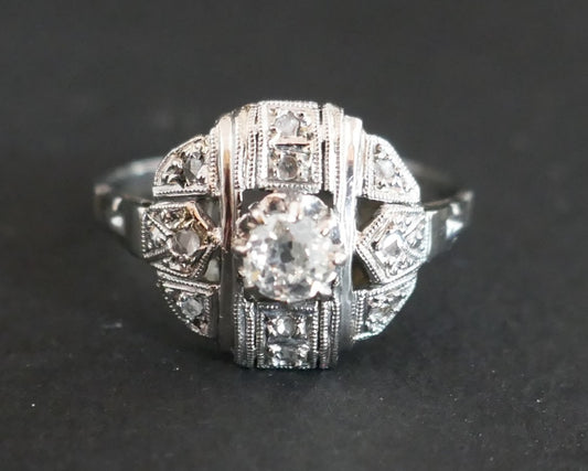 Bague Art Déco Diamants, Or Blanc Et Platine