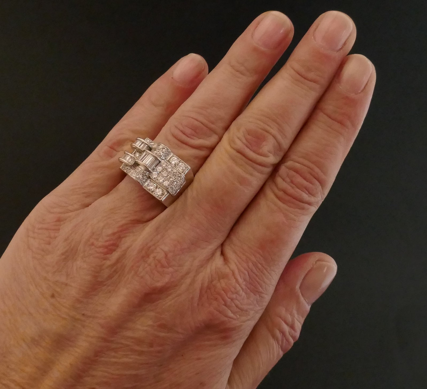 Bague Chevalière Sertie De Diamants, Monture Platine