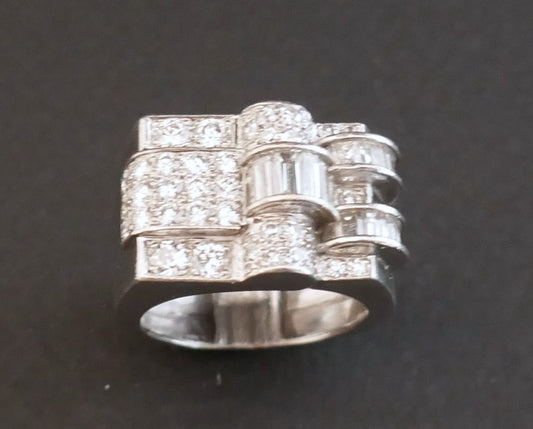 Bague Chevalière Sertie De Diamants, Monture Platine