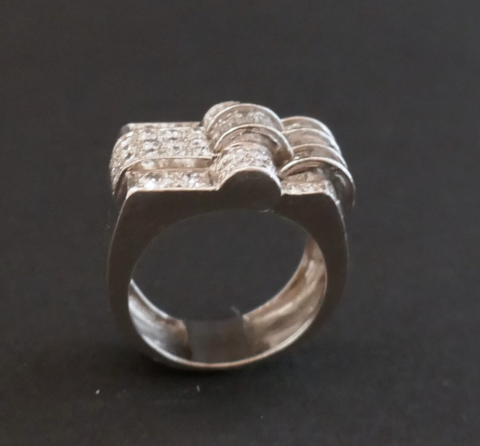 Bague Chevalière Sertie De Diamants, Monture Platine